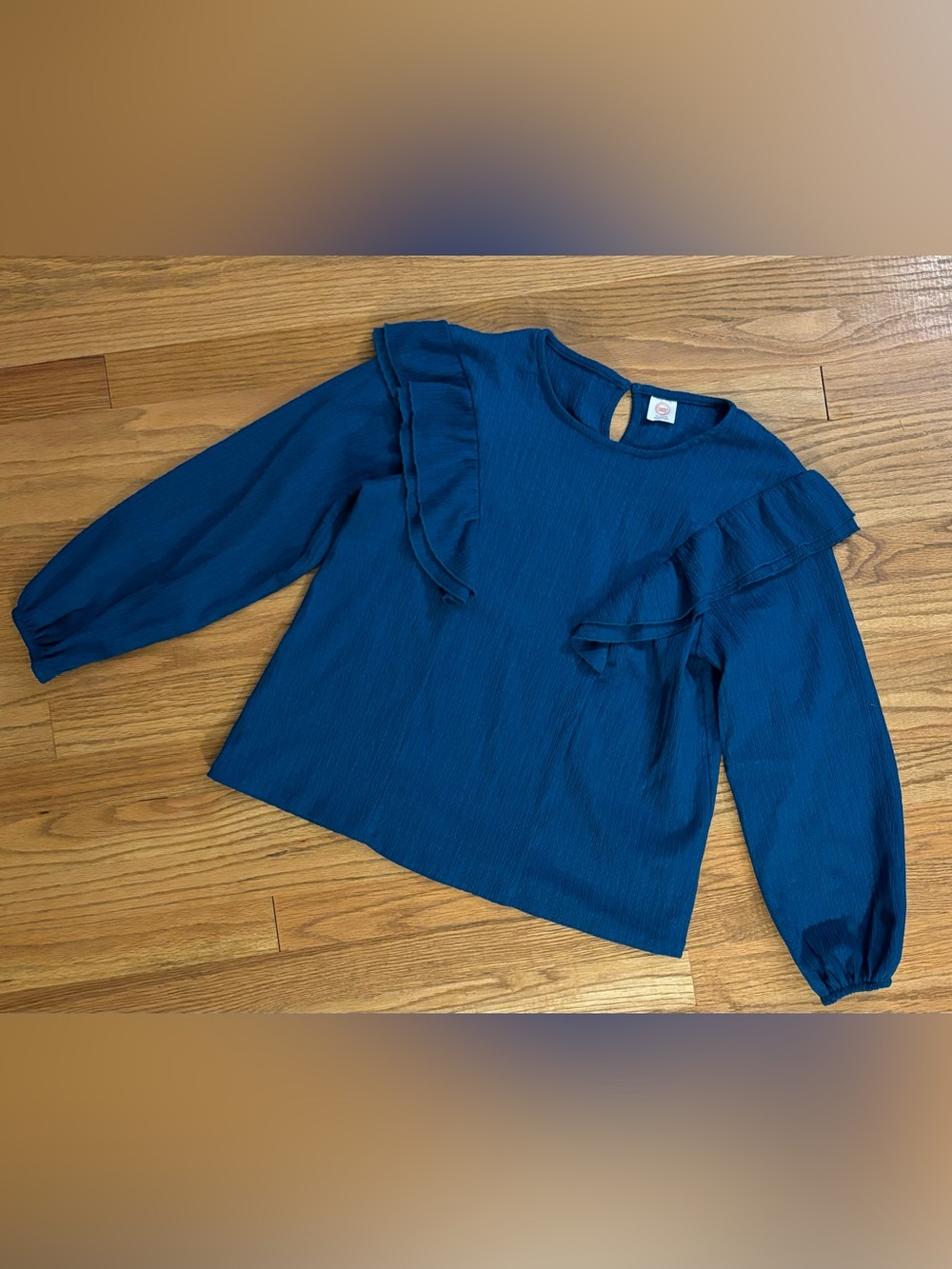 wonder nation Teal Ruffle-Accent Long Sleeve Top